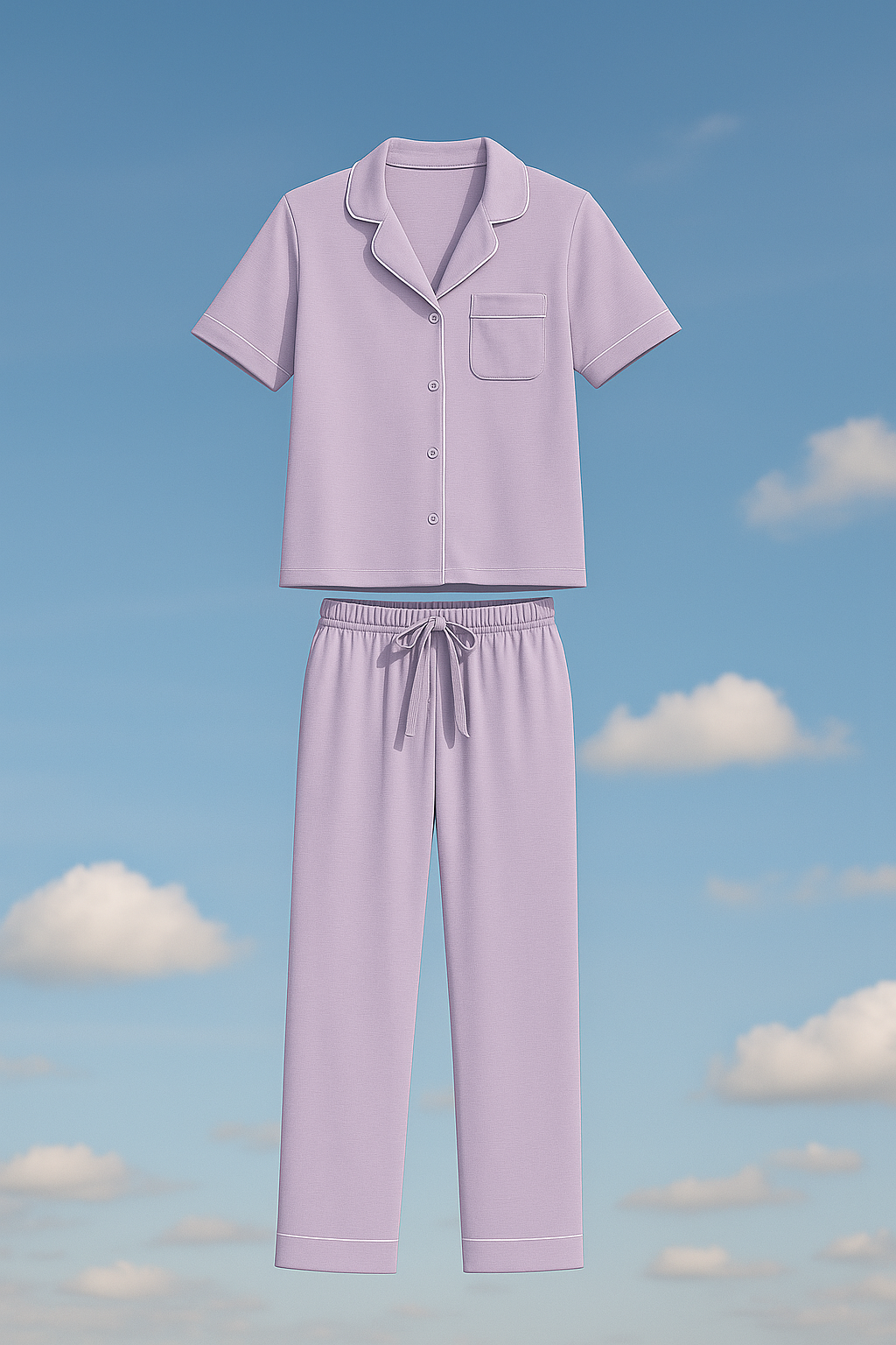 סט פיג׳מה סגולה - חולצה קצרה, מכנסיים ארוכים